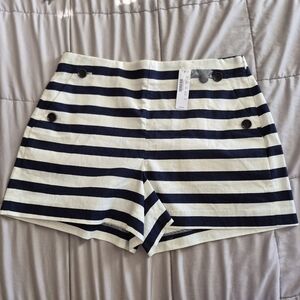 NWT J. Crew Side Button Sailor Short in Stretch Grasscloth, Navy/Ivory, Size 10